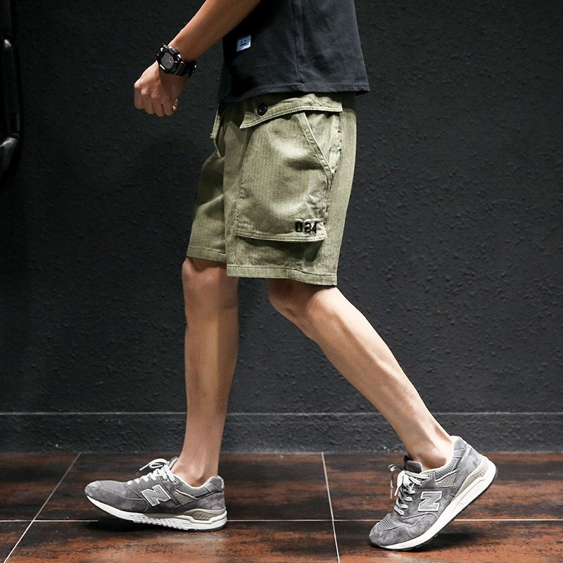 Summer Japanese Harajuku Casual Shorts Men Hip Hop Modis Cargo Shorts Male Loose Kpop Solid Army Green Joggers Black Beach Pants