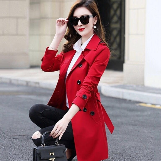 Big Size 6XL Spring Autumn Women Classic Double Breasted Mid-long Trench Coat Female Slim Street Windbreaker Business Outerwear