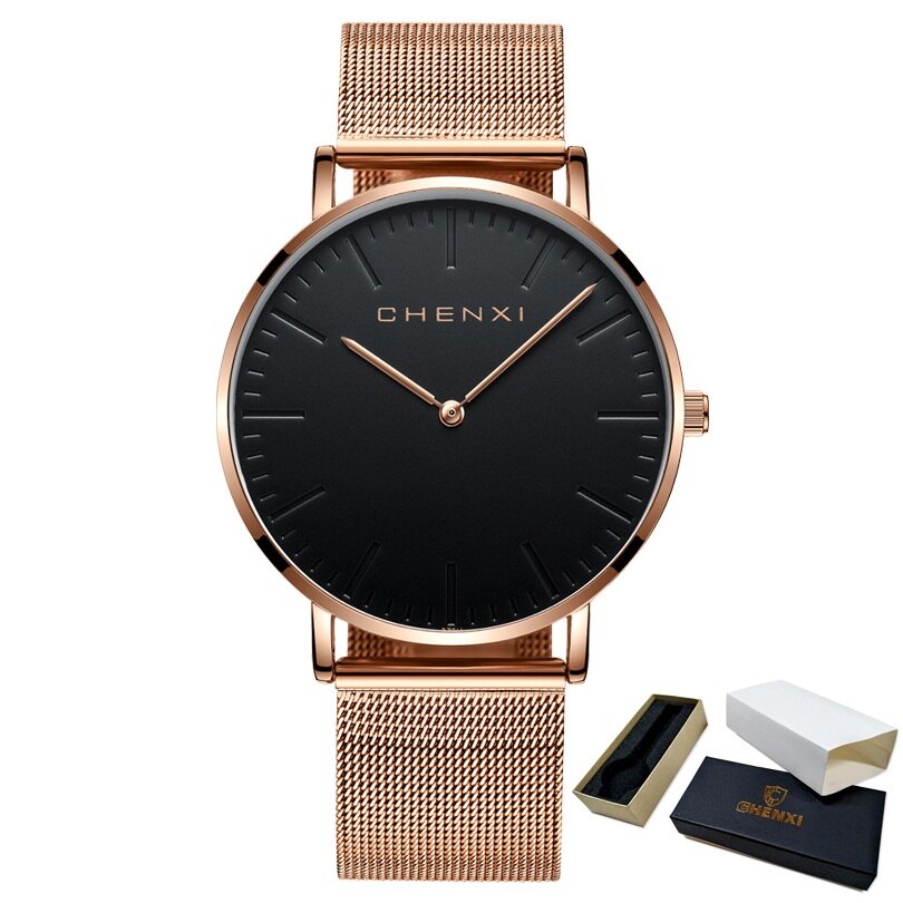 CHENXI Brand Fashion Lovers Wristwatches Women Dress Watches Women Quartz-Watch Men Casual Mesh Strap Ultra Thin Clock Watches