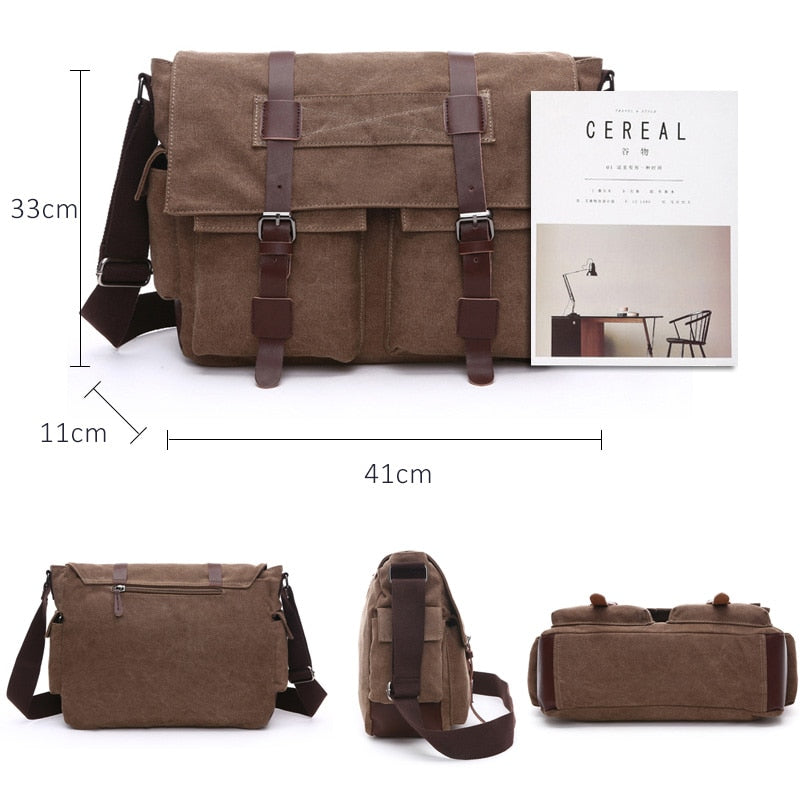 Scione Retro Men Messenger Bags Canvas Handbags Leisure Work Travel Bag Man Business Crossbody Bags Briefcase for Male Bolsas