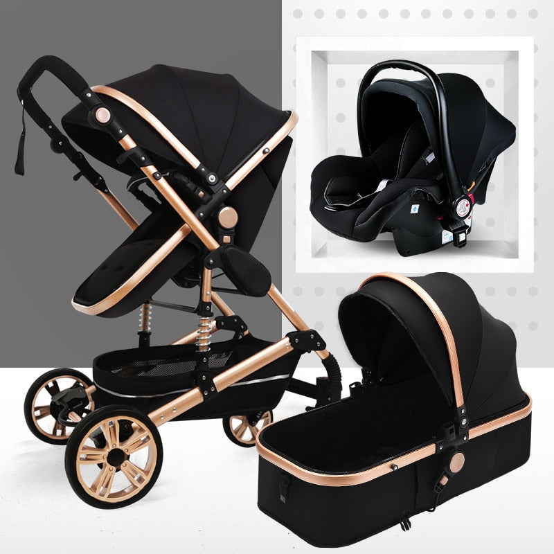 Multifunctional 3 in 1 Baby Stroller High Landscape Stroller  Folding Carriage Gold Strollers Newborn Stroller Free Shipping