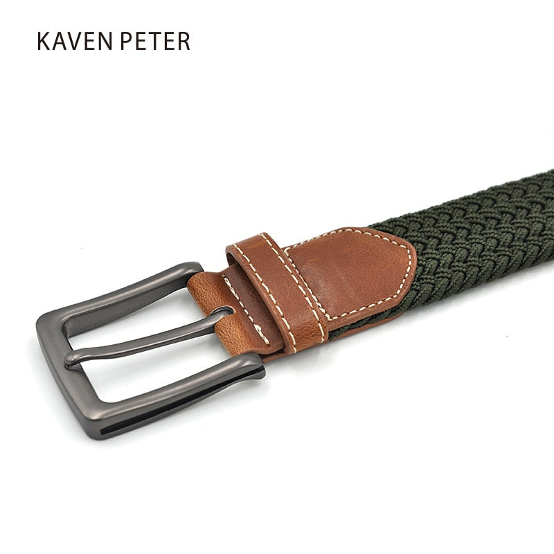 Green Longer Elastic Belts For Men Woven Braided Fabric Comfort Stretch Casual Belts 1-3/8&quot; Wide Hot Metal Stretch 160 cm Belt