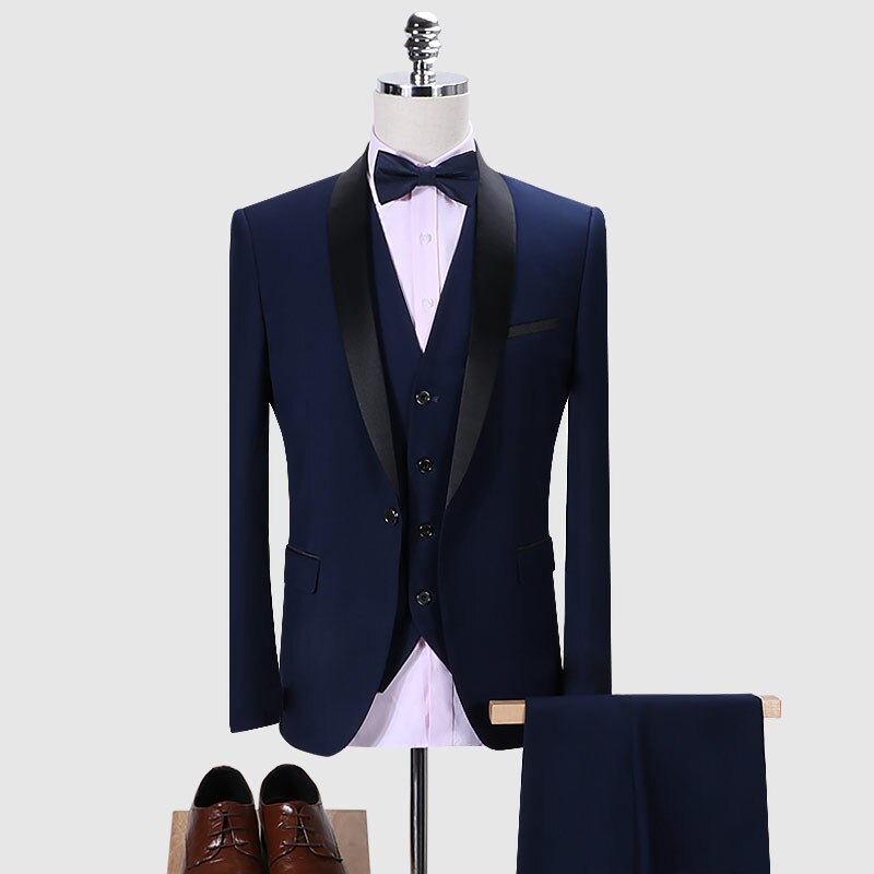 Brand Men Suit 2019 Wedding Suits for Men Shawl Collar 3 Pieces Slim Fit Burgundy Suit Mens Royal Blue Tuxedo Jacket QT977