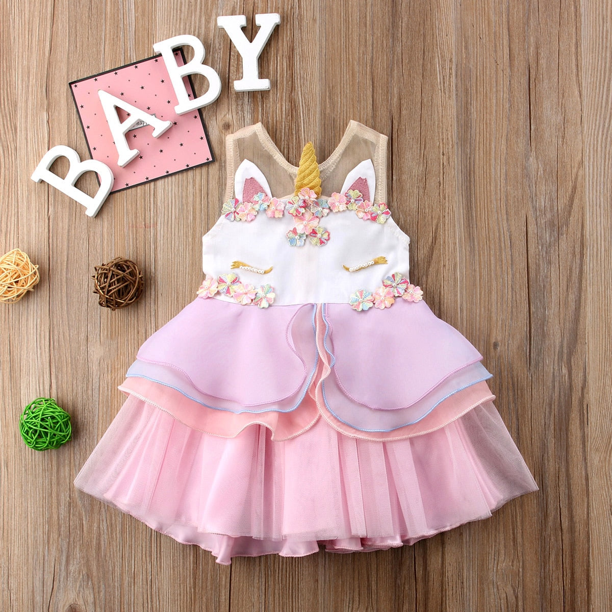 Citgeett Summer Cute Newborn Kids Baby Girl Sleeveless Unicorn Embroidery Party Pageant Dress 3D Sundress Ruffle Fashion Clothes