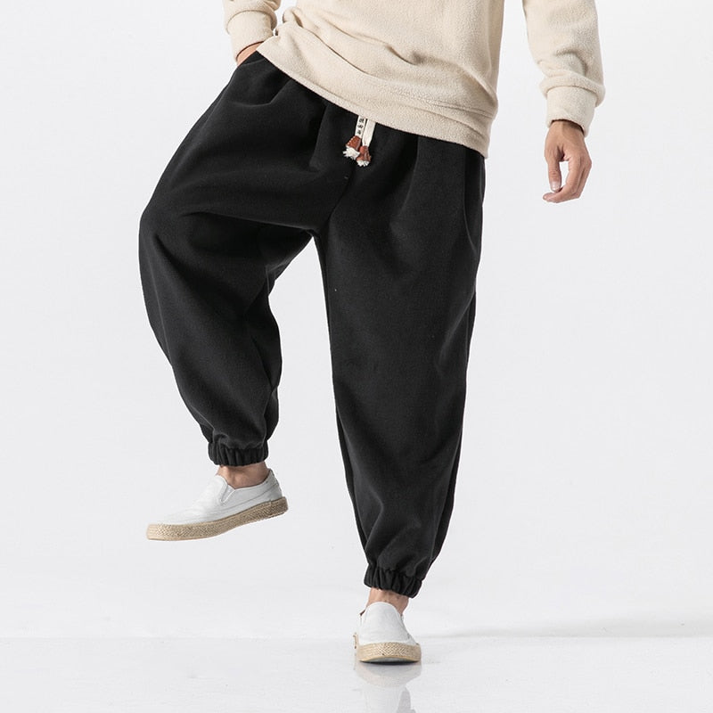 Streetwear Loose Joggers Men Japanese Harajuku Warm Winter Hip Hop Modis Baggy Harem Pants Fashion Bloom Sweatpants Male