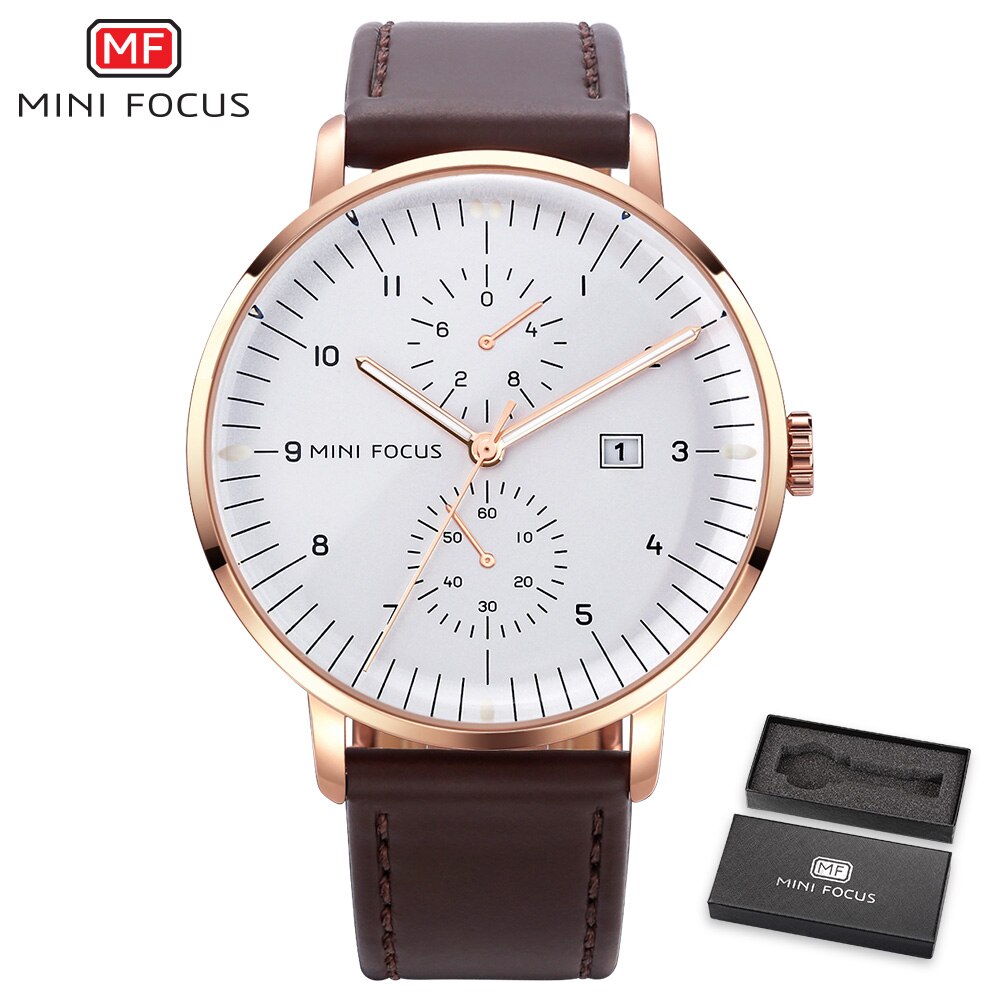 MINI FOCUS Men Watch Top Brand Luxury Quartz Watches Mens Casual Fashion Genuine Leather Male Wristwatch New Waterproof Clock