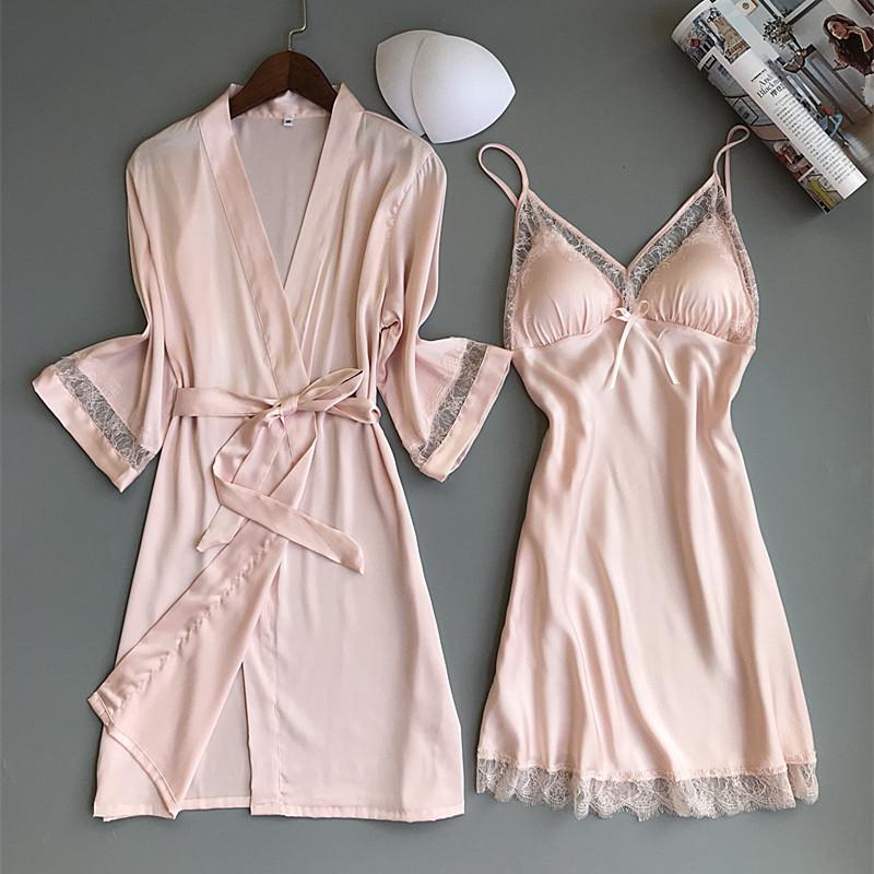 Sexy Women Rayon Kimono Bathrobe WHITE Bride Bridesmaid Wedding Robe Set Lace Trim Sleepwear Casual Home Clothes Nightwear