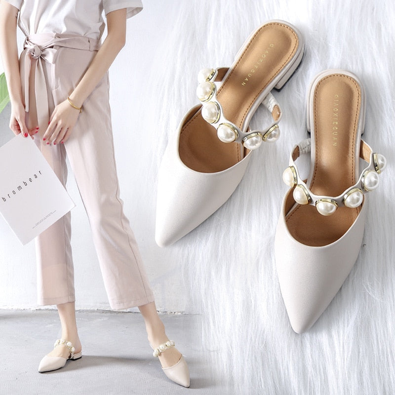 Spiked Flat-soled Slippers Female Summer 2019 New Style Slippers Female Retro-style Slippers with Rough heels and Low heels