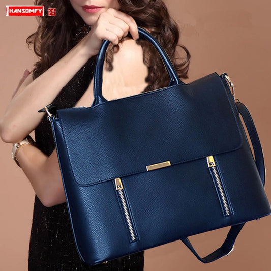 2022 New Women&#39;s Briefcase Female 14 Inch Laptop Portable Handbags Large-capacity Shoulder Bag Business Leather Crossbody Bags