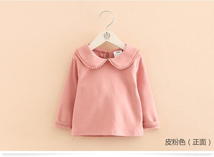 2022 Spring Autumn 2-10 Years Old Baby Children&#39;S Clothing Long Sleeve Solid Pure Color Cute Cartoon Kids Girls Basic T Shirts