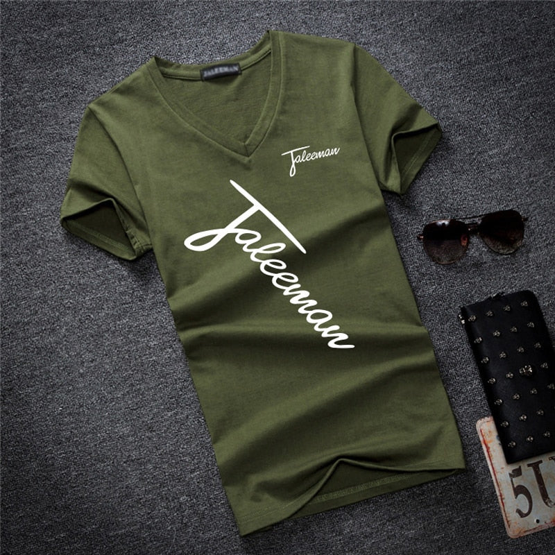 T-Shirt Men- New Fashion Brand Man T-shirt, Printed Slim Short Sleeve T Shirt, Men Tee Shirt V-Neck Cotton Casual T Shirts, Sizes S-5XL