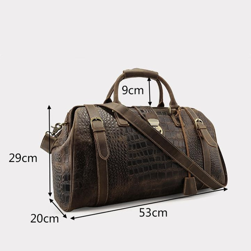 Men&#39;s Travel Duffle Bag Genuine Leather Crocodile Pattern Large Capacity Lock Male Travel Business Bag Crazy Horse Leather Totes