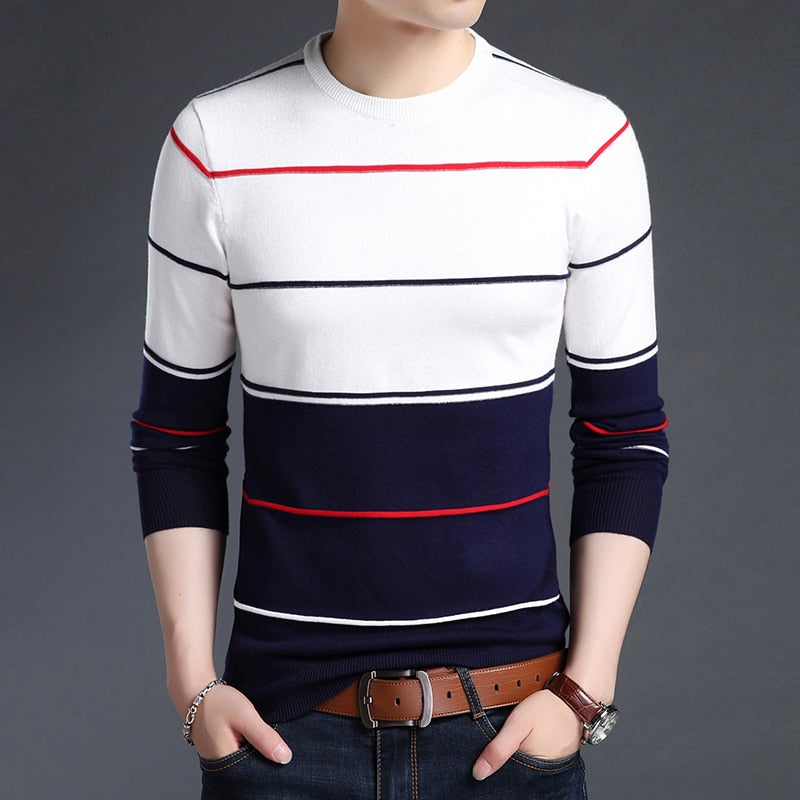 2022 New Fashion Brand Sweater Mens Pullover Striped Slim Fit Jumpers Knitred Woolen Autumn Korean Style Casual Men Clothes