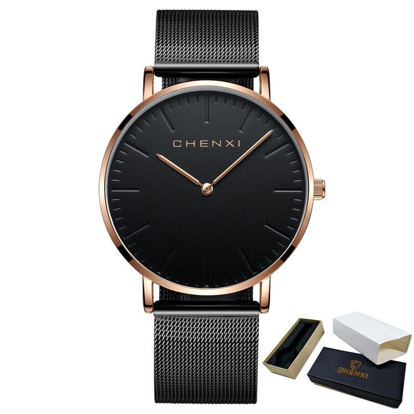 CHENXI Brand Fashion Lovers Wristwatches Women Dress Watches Women Quartz-Watch Men Casual Mesh Strap Ultra Thin Clock Watches