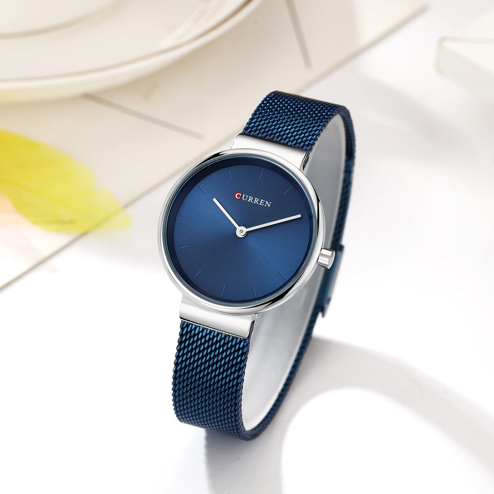 CURREN Ladies Watches Luxury Brand Stainless Steel Mesh Belt Quartz Watch Women Casual Fashion Blue Female Clock Montre Femme