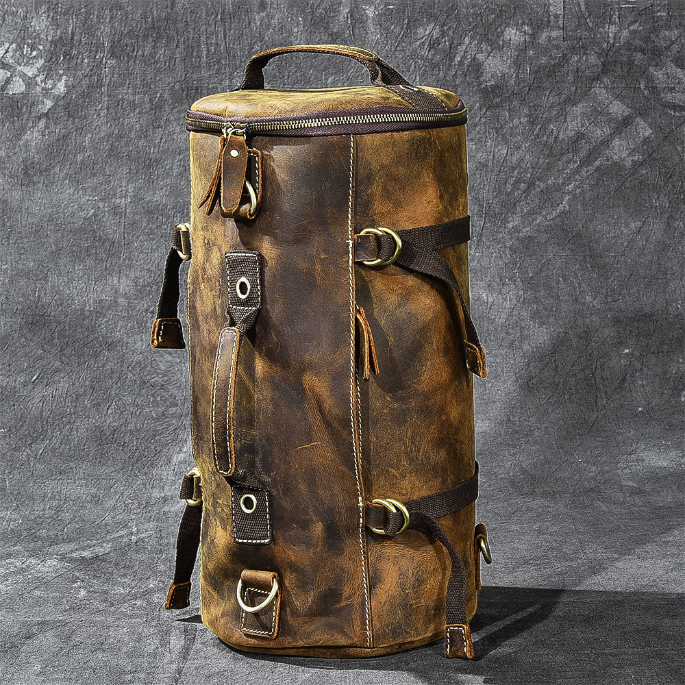 Genuine Leather Backpack Men Handbag Shoulder Crossbody Bag Male Small Travel Back Pack Bucket Bags Crazy Horse Leather