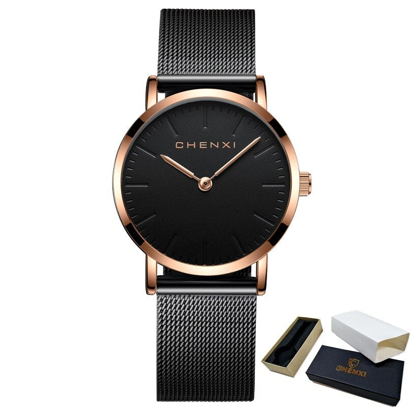 CHENXI Brand Fashion Lovers Wristwatches Women Dress Watches Women Quartz-Watch Men Casual Mesh Strap Ultra Thin Clock Watches