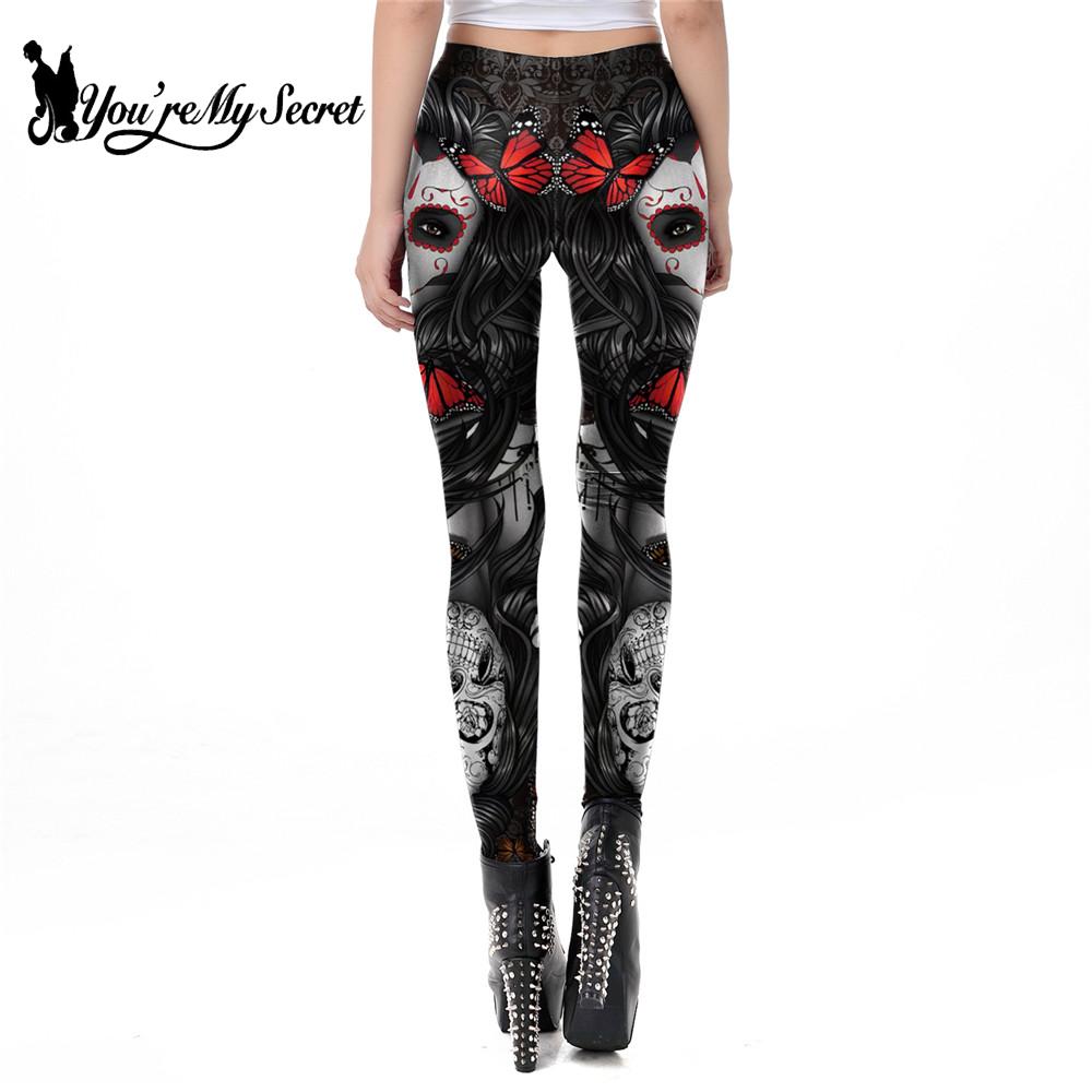 [You&#39;re My Secret] 2021 New Gothic Printed Leggings For Women Halloween Skull Sexy Legging Rose Pattern Fitness Workout Leggins