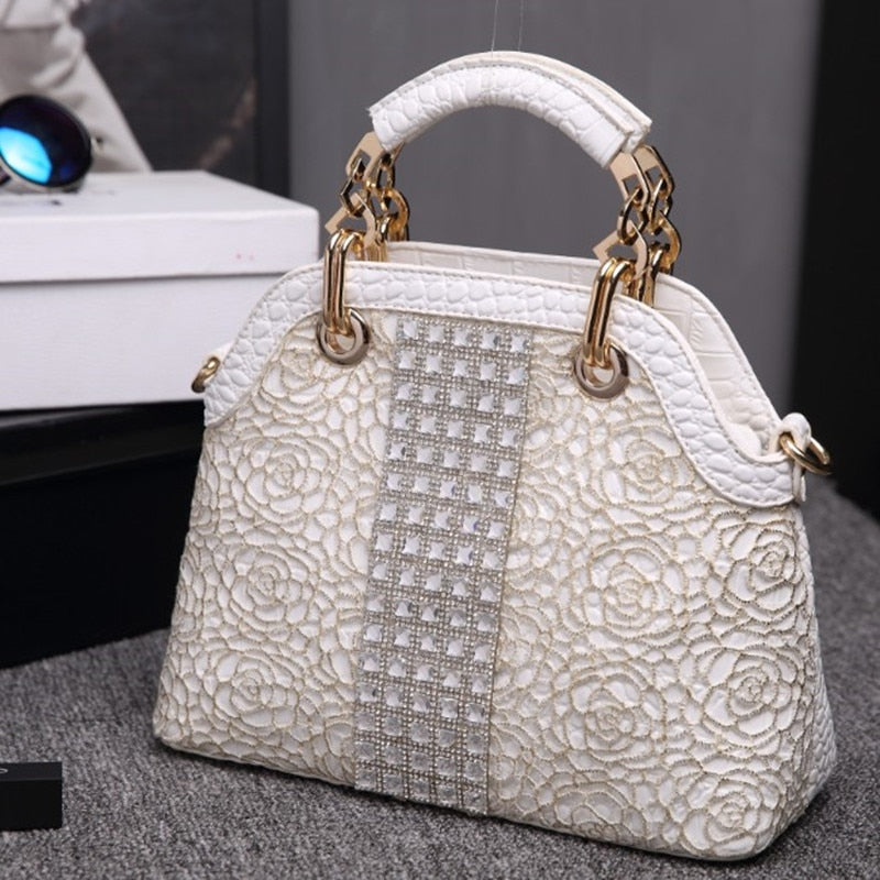 Luxury Fashion Diamonds Women Handbags Crossbody Female Shoulder Shell Bag Rhinestone Messenger Bags Crocodile Pattern Leather