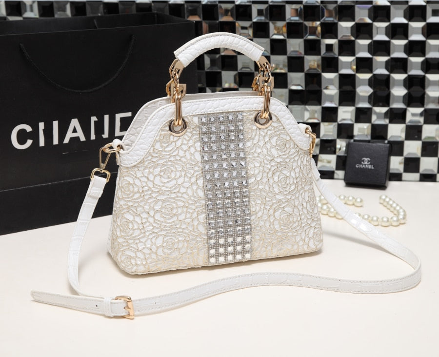 Luxury Fashion Diamonds Women Handbags Crossbody Female Shoulder Shell Bag Rhinestone Messenger Bags Crocodile Pattern Leather