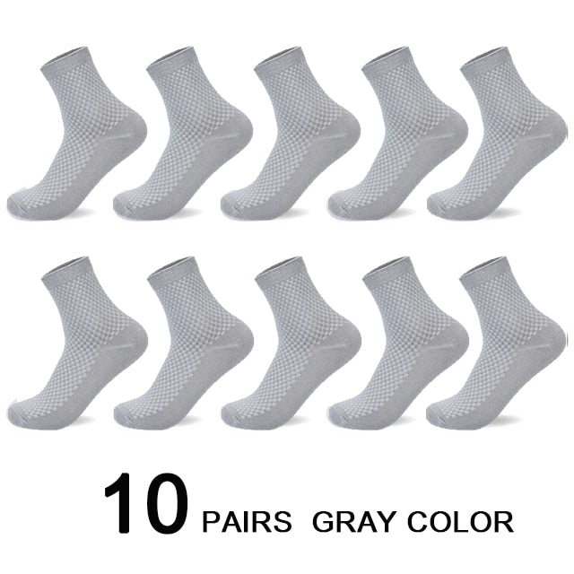 10 Pairs/Lot Men&#39;s Bamboo Fiber Socks 2022 New Compression Autumn Long Black Business Casual Man Dress Sock Gift Plus Size 42-45