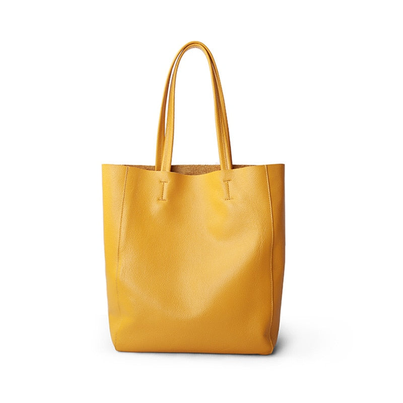 Women Luxury Bag | Casual Tote Female| Lemon Yellow Fashion Shoulder Handbag Lady Cowhide Genuine Leather| Shoulder Shopping Bag www.chishtismart.com