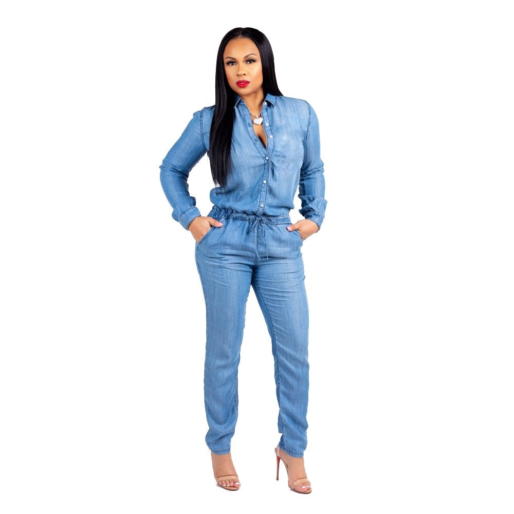 Fashion Autumn Jumpsuits women denim Playsuits plus size Bodysuits Long Sleeve Rompers jeans