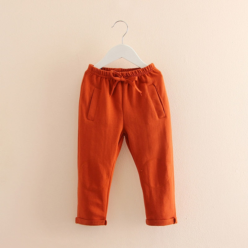 2021 Spring Autumn 2-7 8 9 10 Years Solid Color Cotton Drawstring Child Baby Kids Unisex Sports Long Trousers Pants For Boy Girl