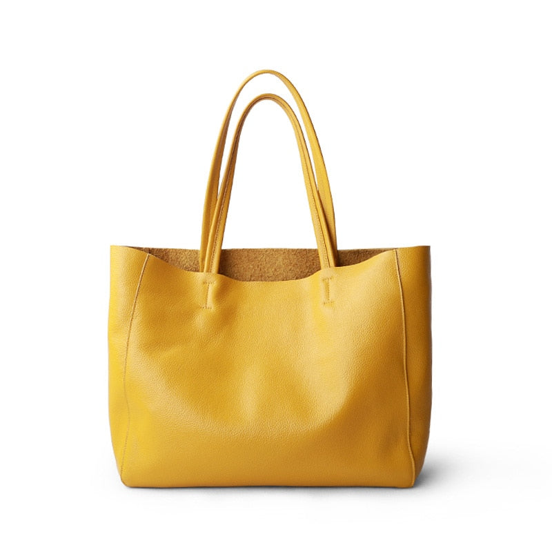 Women Luxury Bag | Casual Tote Female| Lemon Yellow Fashion Shoulder Handbag Lady Cowhide Genuine Leather| Shoulder Shopping Bag www.chishtismart.com