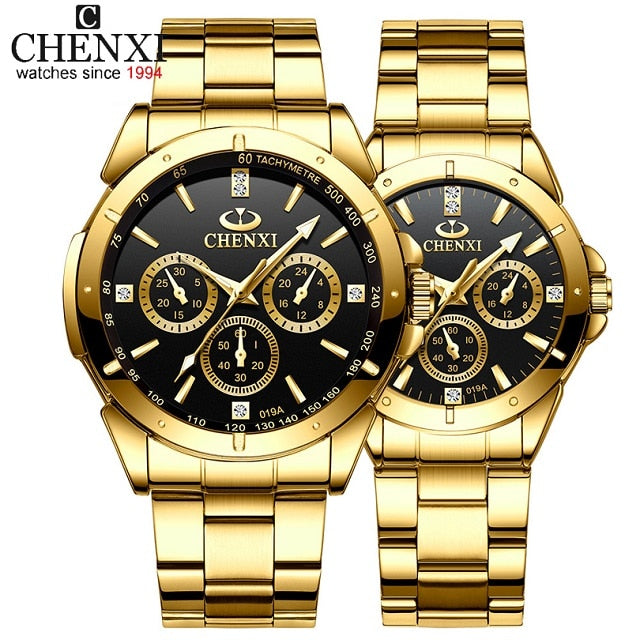 Top Brand CHENXI Set Watch Men Women Luxury Golden Quartz Couple Wristwatch Waterproof Stainless Steel Clock Mens Ladies Watches