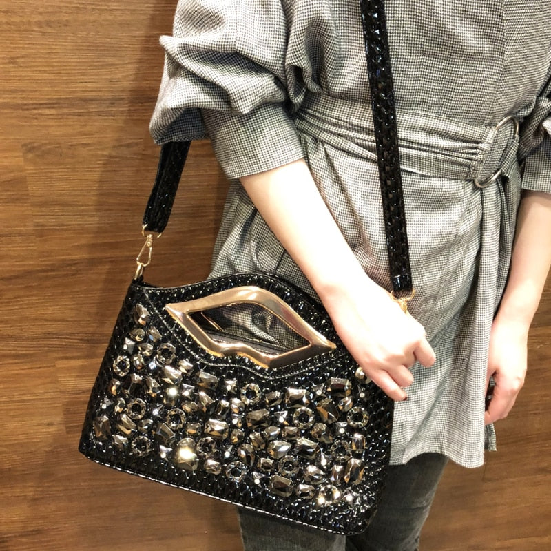 Luxury Fashion Diamond Women Handbag Rhinestone Female Clutch Bag Shoulder Bag Ladies Messenger Bag Leather Small Crossbody Bags