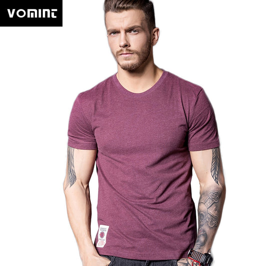 VOMINT New Solid T-Shirt Mens Short Sleeve T-shirt Cotton Multi Pure Color Fancy Yarns Washing Tee Shirt for male V7S1T001