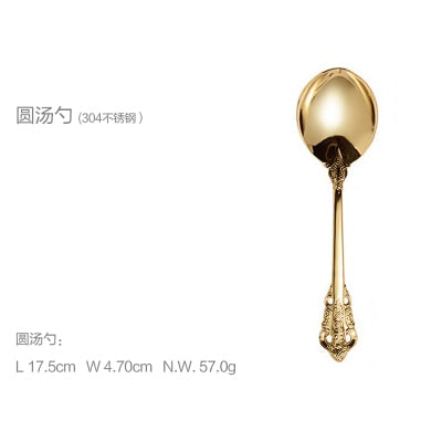 Golden Luxury Dinner Set Vintage Western Gold Plated Cutlery Stainless Steel Knife Fork Set Vintage Kitchen Untensile