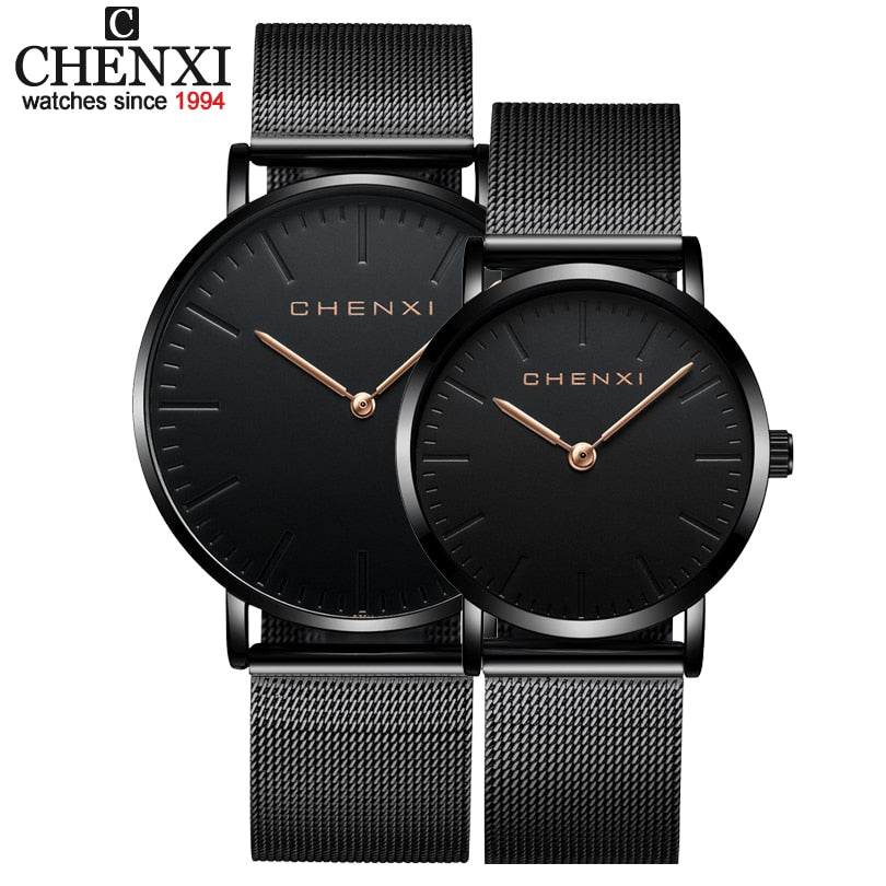 CHENXI Brand Fashion Lovers Wristwatches Women Dress Watches Women Quartz-Watch Men Casual Mesh Strap Ultra Thin Clock Watches