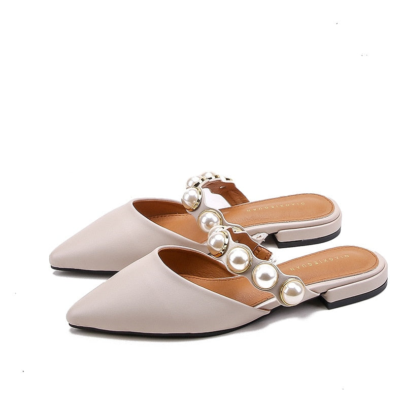 Spiked Flat-soled Slippers Female Summer 2019 New Style Slippers Female Retro-style Slippers with Rough heels and Low heels