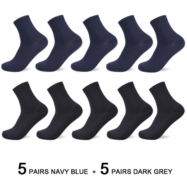 10 Pairs/Lot Men&#39;s Bamboo Fiber Socks 2022 New Compression Autumn Long Black Business Casual Man Dress Sock Gift Plus Size 42-45