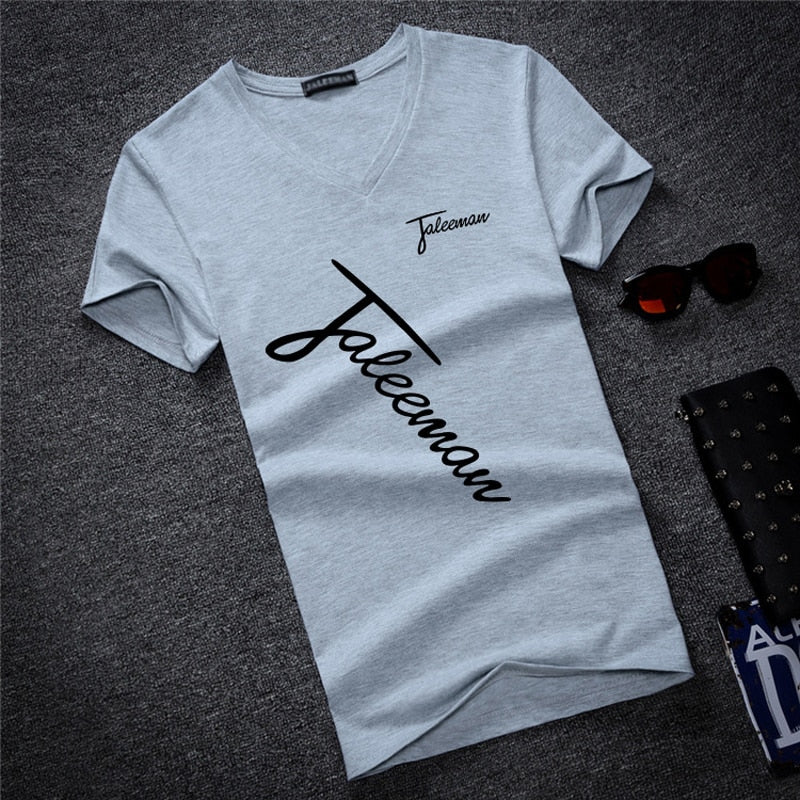 T-Shirt Men- New Fashion Brand Man T-shirt, Printed Slim Short Sleeve T Shirt, Men Tee Shirt V-Neck Cotton Casual T Shirts, Sizes S-5XL