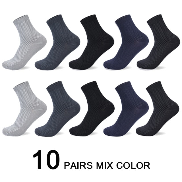 10 Pairs/Lot Men&#39;s Bamboo Fiber Socks 2022 New Compression Autumn Long Black Business Casual Man Dress Sock Gift Plus Size 42-45