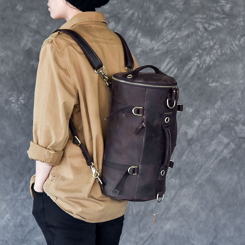 Genuine Leather Backpack Men Handbag Shoulder Crossbody Bag Male Small Travel Back Pack Bucket Bags Crazy Horse Leather