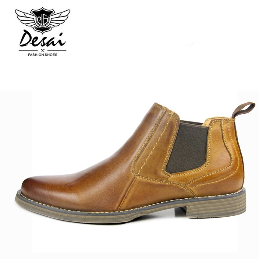 DESAI Genuine Leather Men&#39;s Boots Vintage Style High-Cut Lace-Up Shoes Men Fashion Casual Brogue High Boots EUR Size 8-12