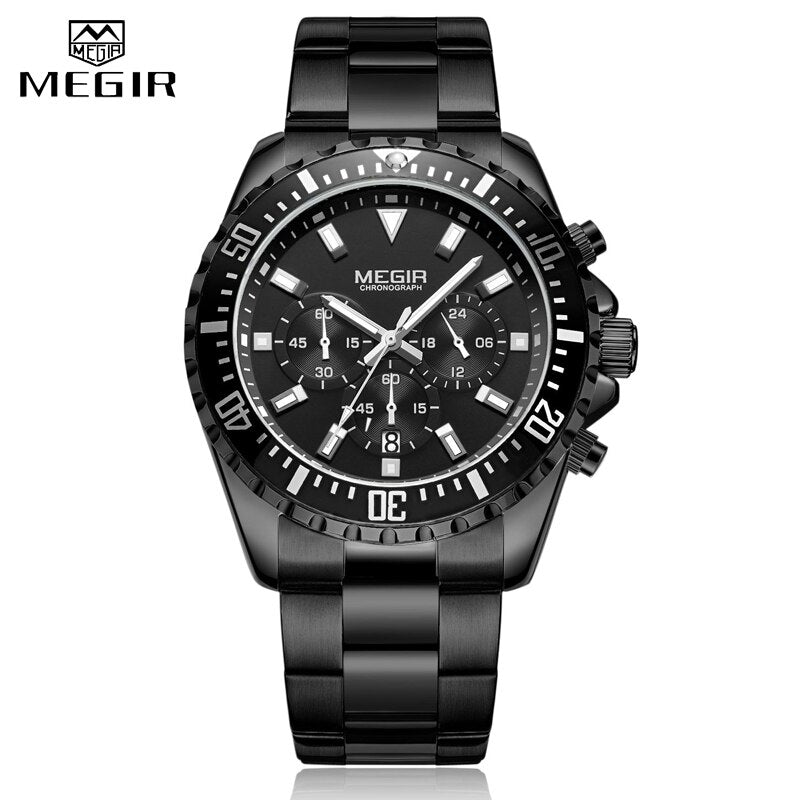 MEGIR Watch Luxury Business Quartz Mens Watches Sport Military Watch Men Full Steel Chronograph Waterproof relogio masculino