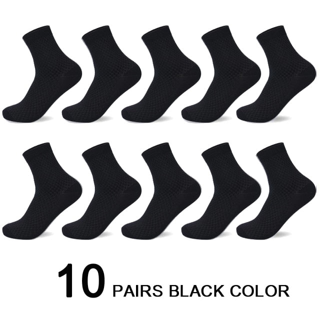 10 Pairs/Lot Men&#39;s Bamboo Fiber Socks 2022 New Compression Autumn Long Black Business Casual Man Dress Sock Gift Plus Size 42-45