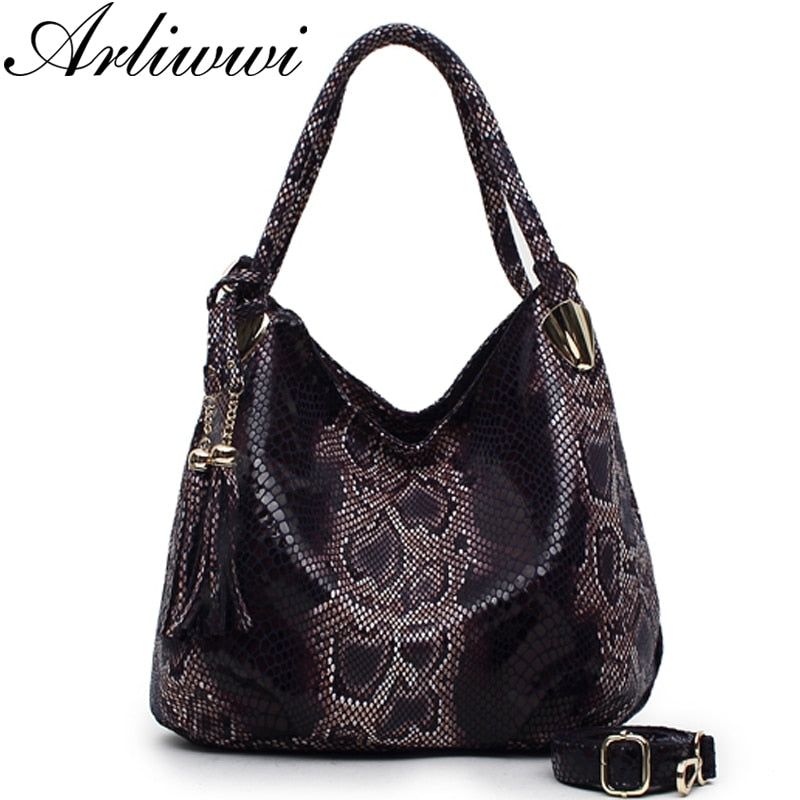 BIG SALE*Individual Fashion Snake Large Capacity Lady Bags New Tassel Embossed PU Leather Cross Body Handbags Women GPY01