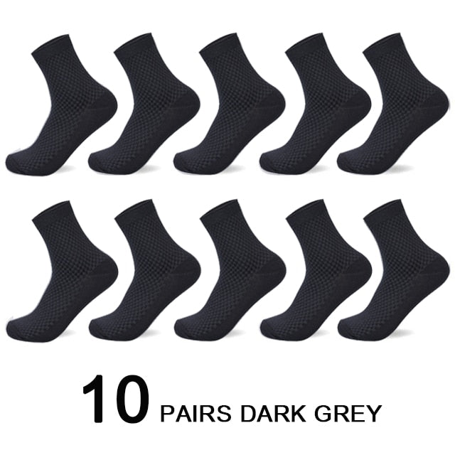 10 Pairs/Lot Men&#39;s Bamboo Fiber Socks 2022 New Compression Autumn Long Black Business Casual Man Dress Sock Gift Plus Size 42-45