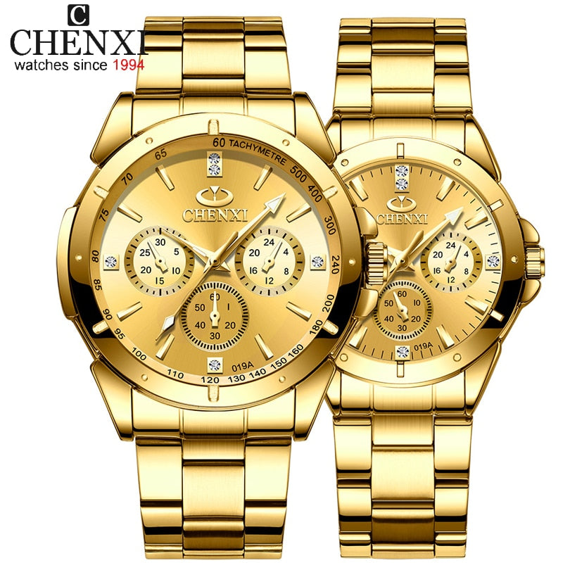 Top Brand CHENXI Set Watch Men Women Luxury Golden Quartz Couple Wristwatch Waterproof Stainless Steel Clock Mens Ladies Watches