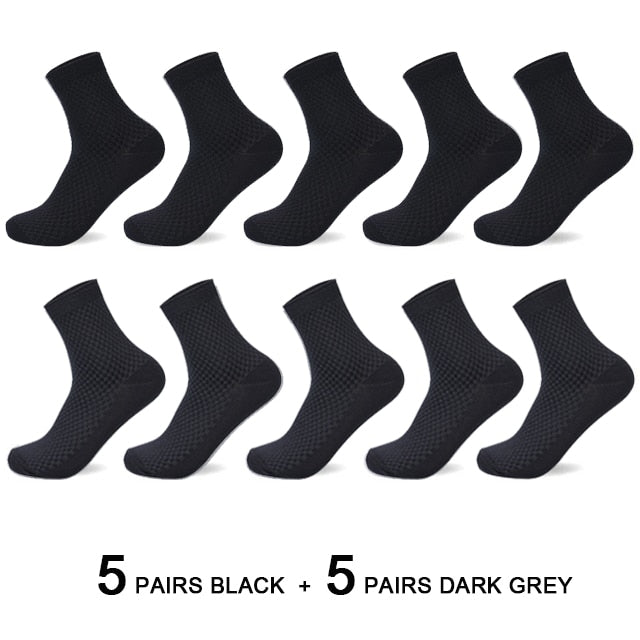 10 Pairs/Lot Men&#39;s Bamboo Fiber Socks 2022 New Compression Autumn Long Black Business Casual Man Dress Sock Gift Plus Size 42-45