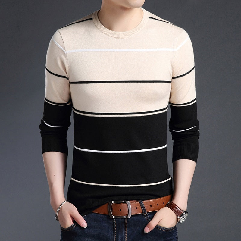 2022 New Fashion Brand Sweater Mens Pullover Striped Slim Fit Jumpers Knitred Woolen Autumn Korean Style Casual Men Clothes