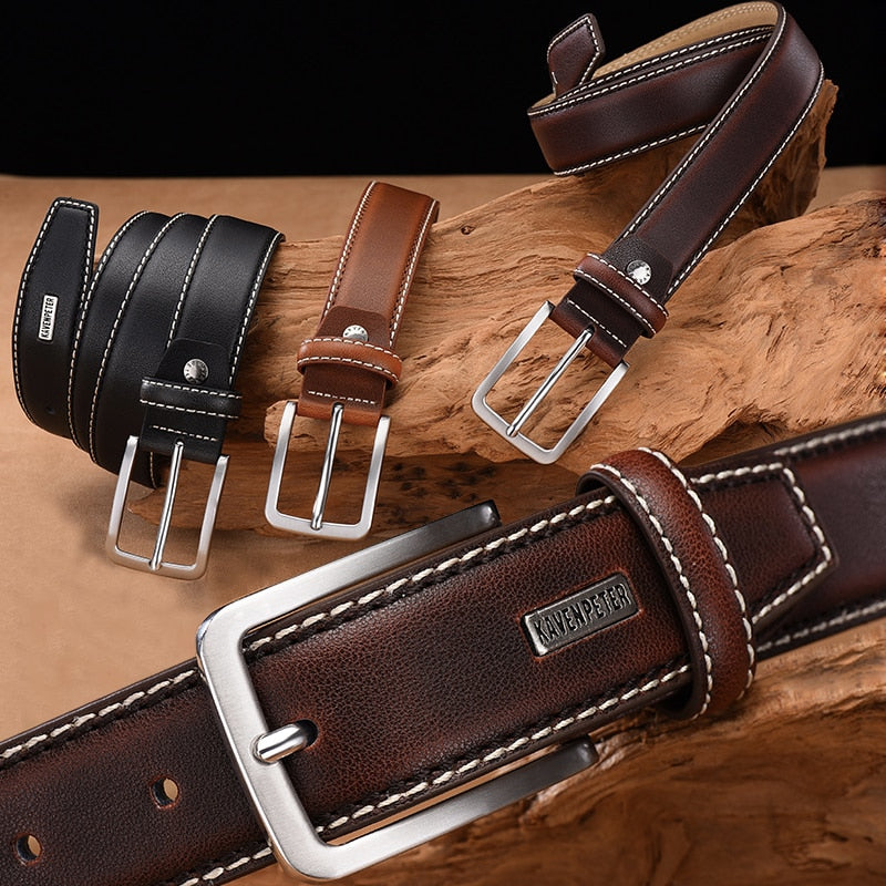 Fashion Men Belts Genuine Leather Luxury Designer Brown Vintage Waist Belt For Jeans Cinturon Cowboy Hombre Dropshipping