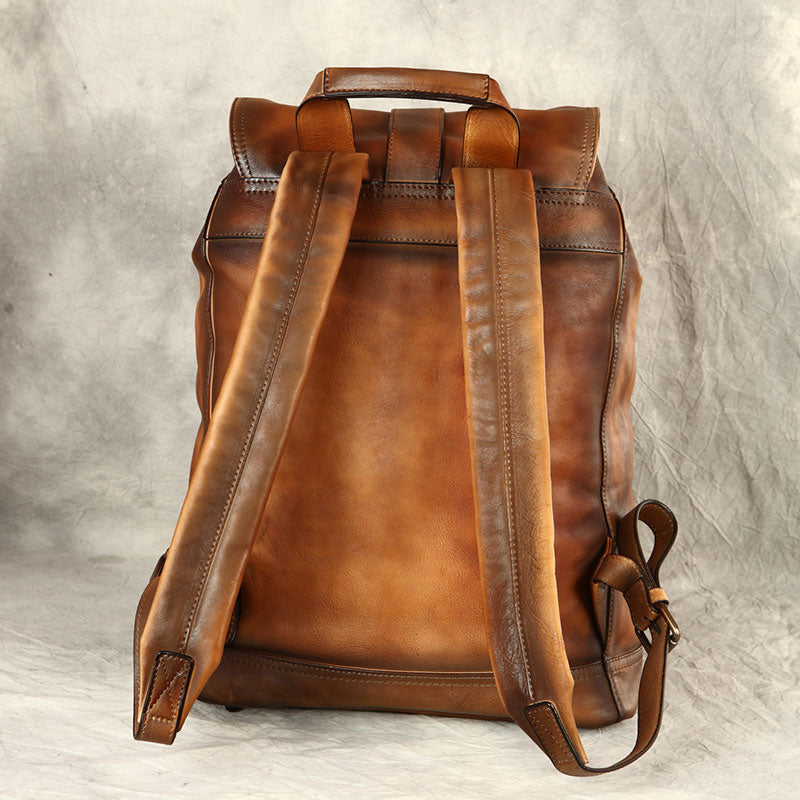 Brand Original Handmade Backpack Italian Imported Calfskin Bag Men&#39;s Large Capacity Vintage Genuine Leather Double Shoulder Bag