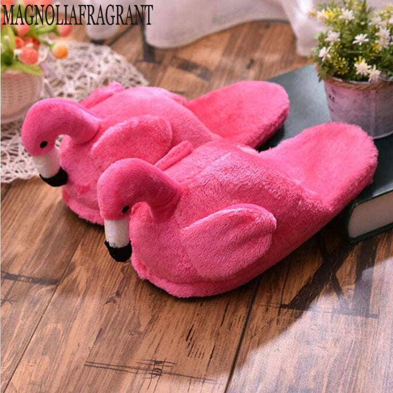 Winter lovely Home Slippers Chausson Shoes Women Flamingo slippers pantuflas unicornio pantoufle femme Warm Cotton Shoes hy24